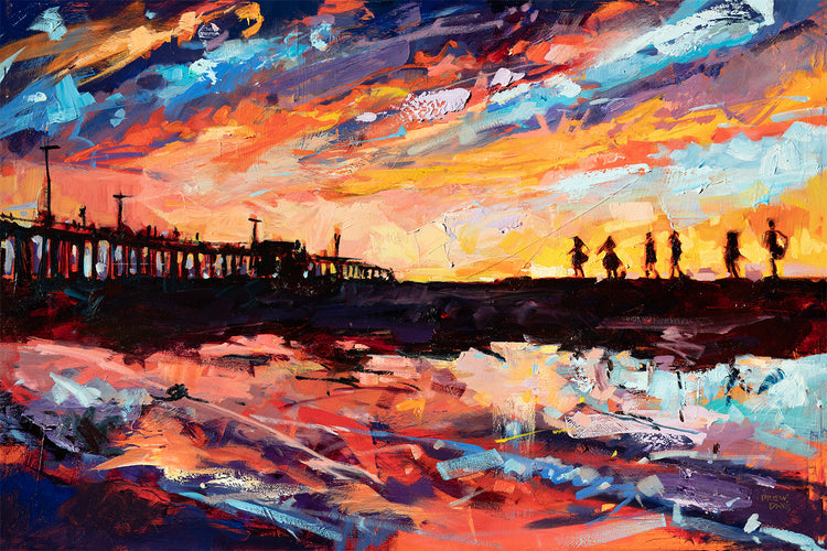 Pismo Beach Sunset by Drew Davis — Oil on Canvas, 48×72 in