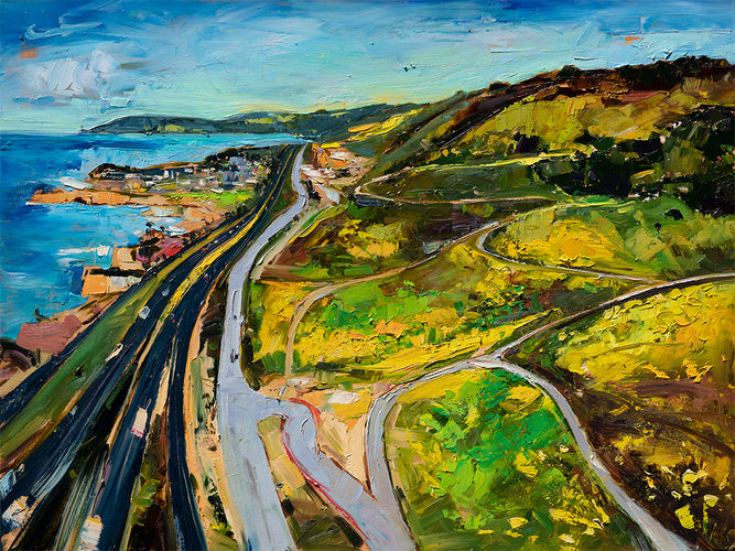 Pismo Preserve Aerial Glow by Drew Davis — Oil on Canvas, 43×56 in