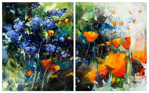 Poppies and Lilac | 30x48 | Original Oil on Canvas - Diptych