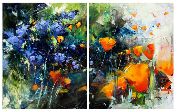 Poppies and Lilac | 30x48 | Original Oil on Canvas - Diptych