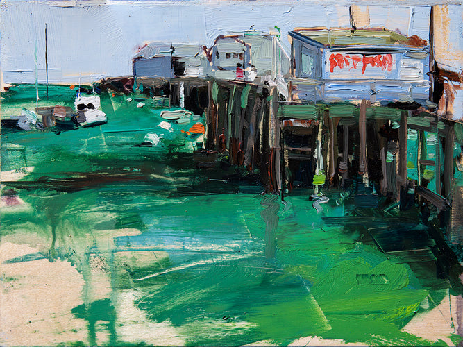 Port San Luis Pier by Drew Davis — Oil on Canvas, 43×56 in