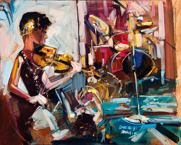 Red Skunks by Drew Davis — Oil on Canvas, 48×60 in