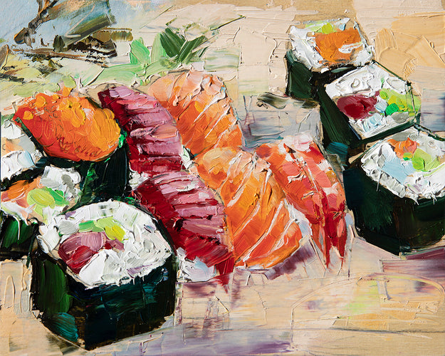 Sushi Rolls by Drew Davis — Oil on Canvas, 48×60 in