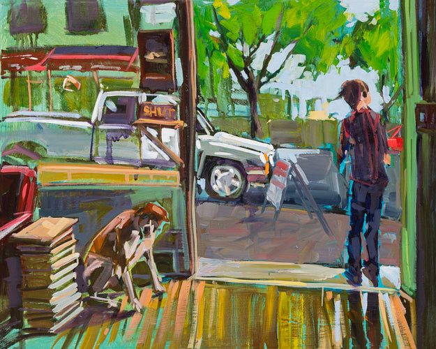 Rainy Day at Sally Loos by Drew Davis — Oil on Canvas, 48×60 in