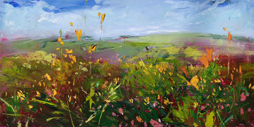 Spring Blooms by Drew Davis — Oil on Canvas, 30×60 in