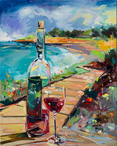 Wine on the Boardwalk by Drew Davis — Oil on Canvas, 48×60 in